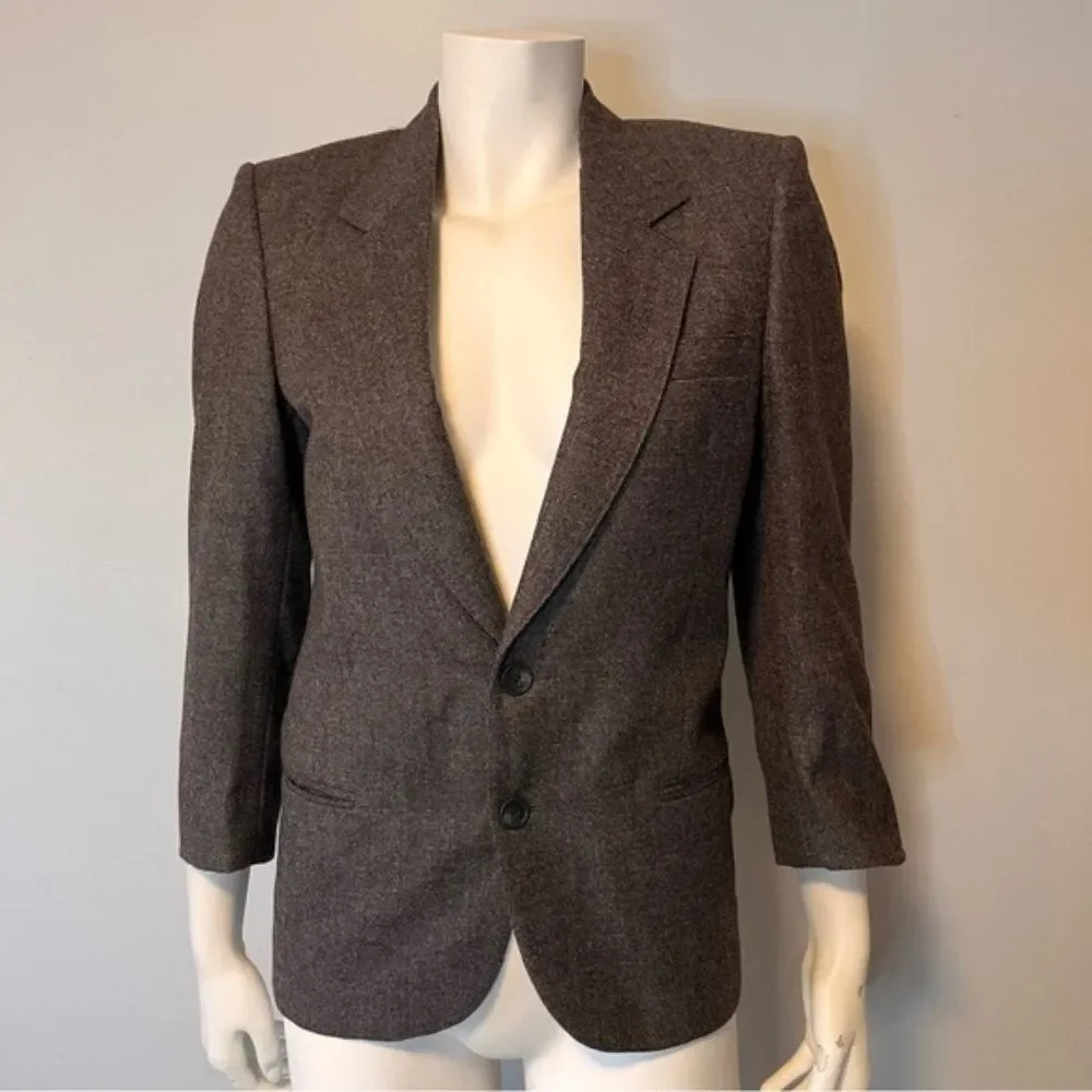 Vintage 100% virgin wool dark brown women blazer size S - Picture 1 of 10